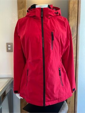 Calvin Klein Womens Large Red Coat All Weather Winter Ski Jacket Full Zip